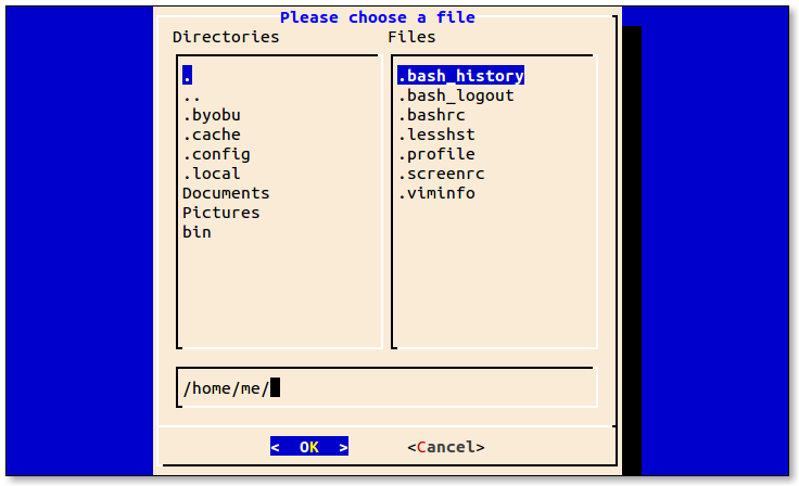 Screen shot of the fselect dialog