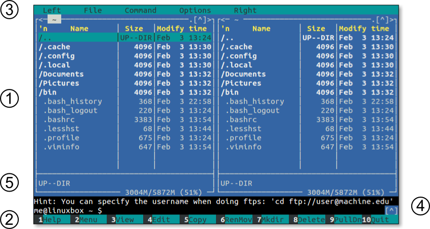 Midnight Commander screen layout