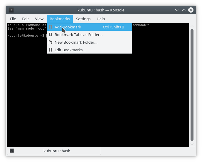 konsole bookmarks menu
